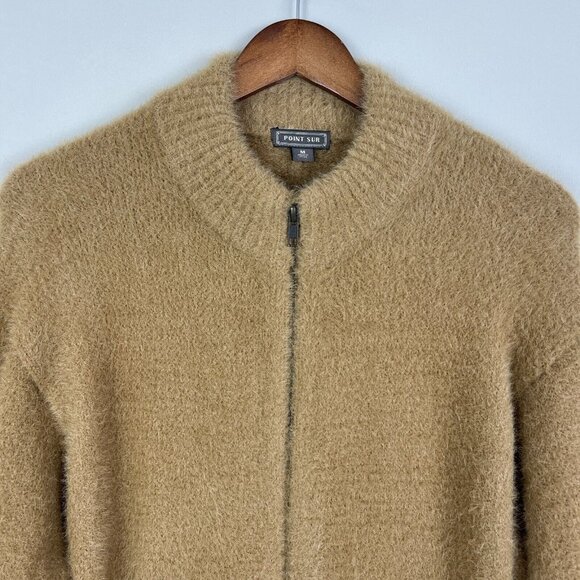 J CREW Point Sur Cardigan‎ Sweater Jacket Womens M Fuzzy Zip Up Oversized Camel - Picture 4 of 12